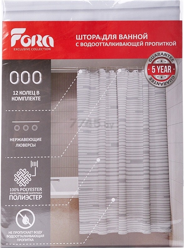 Штора для ванной комнаты 180х180 FORA Bricks White (FOR-BRK205W) - Фото 6